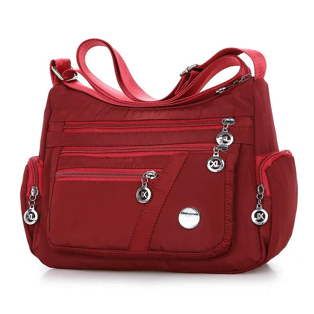 Bolso de nailon rojo de hombro para mujer