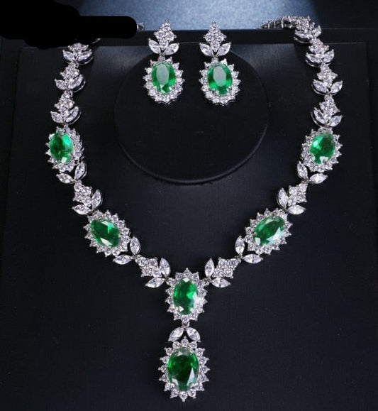 Luxury Jewelry Sets AAA Zircon Green Geometric