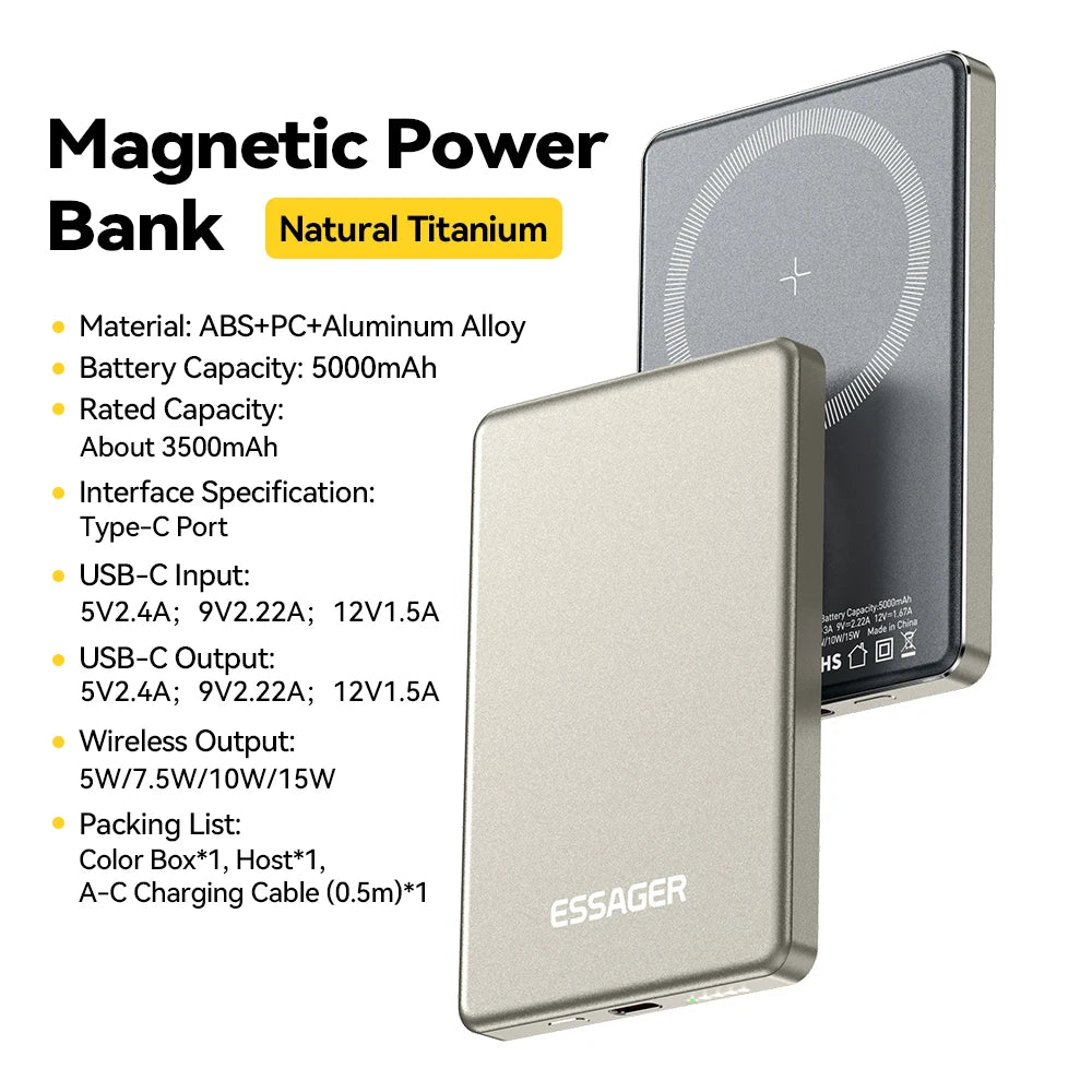 Thin WIreless Power Bank Titanium