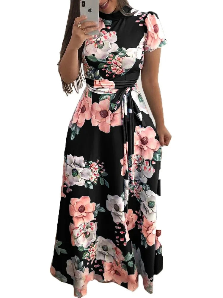 Floral Dress Black Short Sleeve