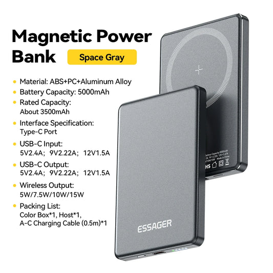 Thin Wireless Power Bank Grey