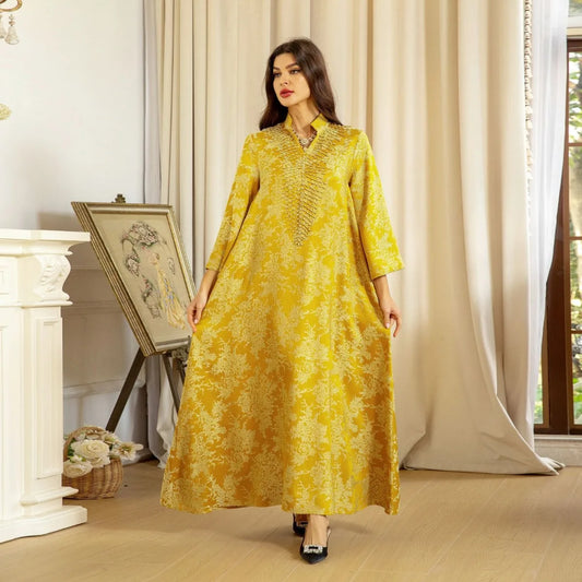 Embroidery ABaya Yellow