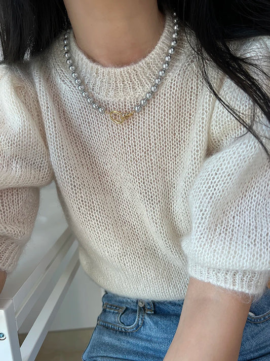 Elegance Gray Pearl Linked Necklaces, Women Top for Japan Korean