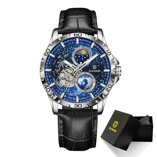 Mechanical Watch Silver Blue Box