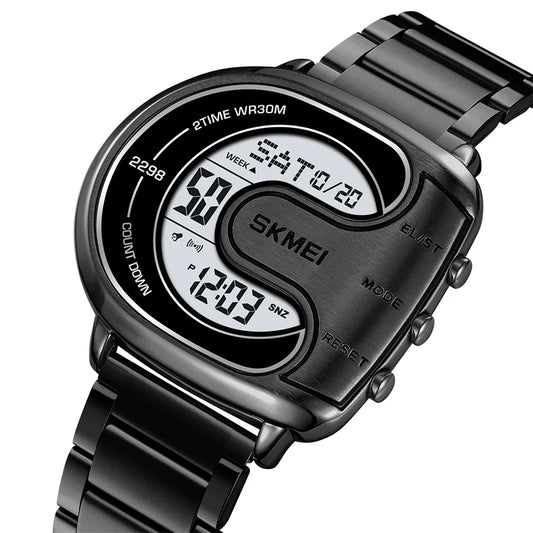 Digital Watch Black White