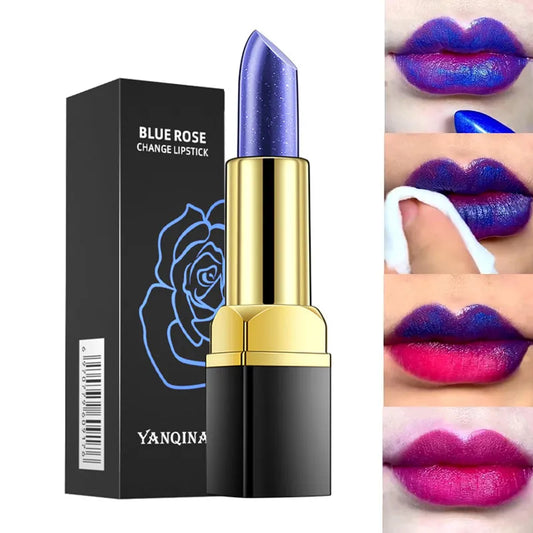 Maquillaje de labios azul rosa