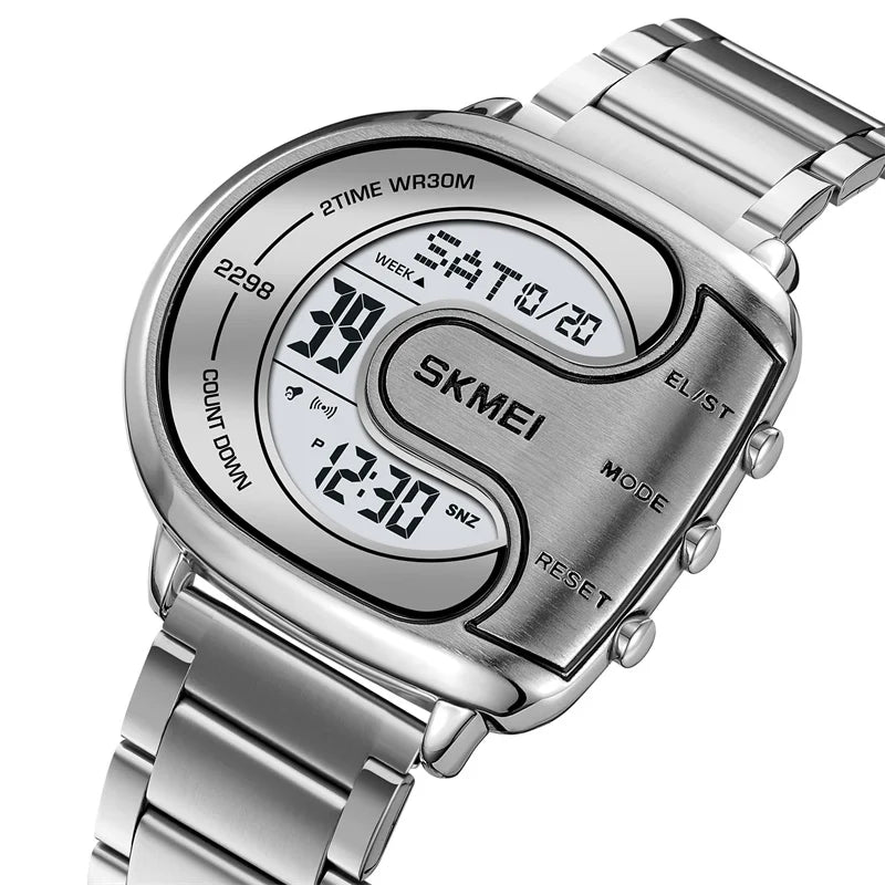 Digital Watch Silver White