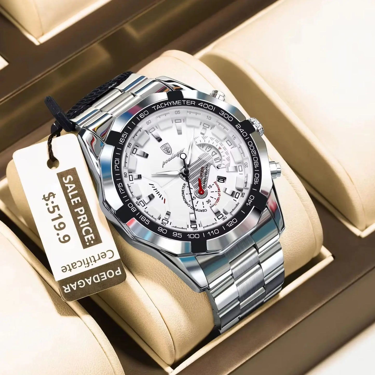 Men's Clock Waterproof Luminous Calendar Stainless Steel Quartz