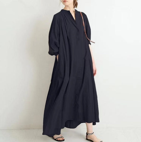 Vintage Dress Women Fashion Loose Casual Cotton Hemp