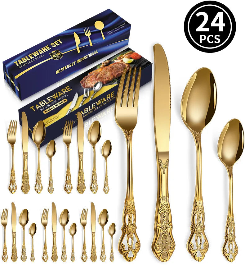 Juego tenedor y cuchillo Gold 24pcs