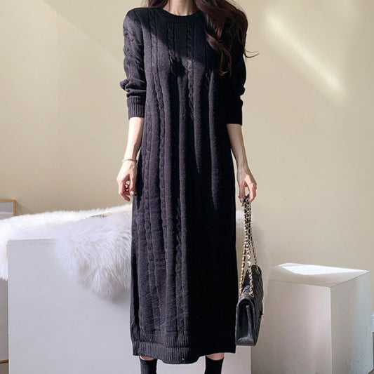 Elegant Split Straight Korean Solid Lady Long Dresses