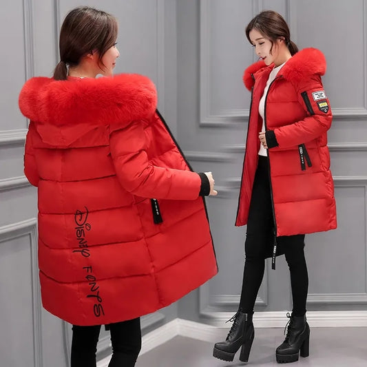 Winter Jacket Women Parka Big Fur Collar Hooded Thick Warm