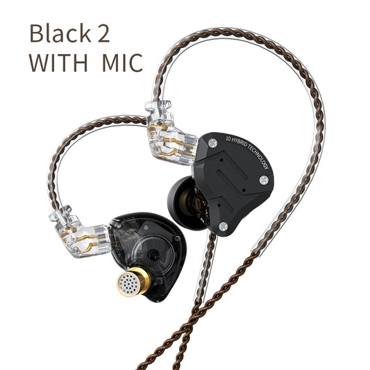 Gold Earphones 4BA+1DD Hybrid 10 drivers HIFI Bass Earbuds In Ear