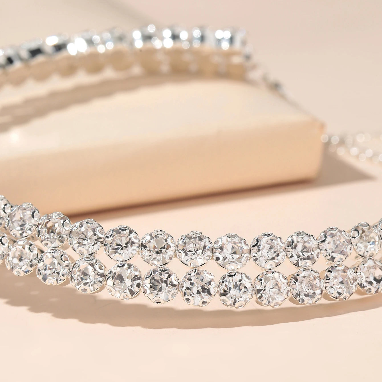 Double-layer Rhinestone Choker Necklace Round Flower Crystal Trendy