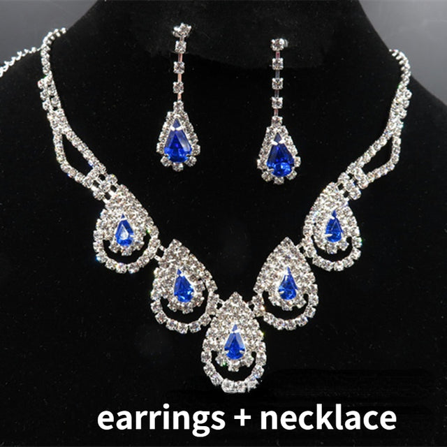 Trendy Blue Water Drop Rhinestones Women Necklace With Pendent