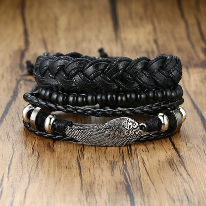 4Pcs/ Set Braided Wrap Leather Bracelets