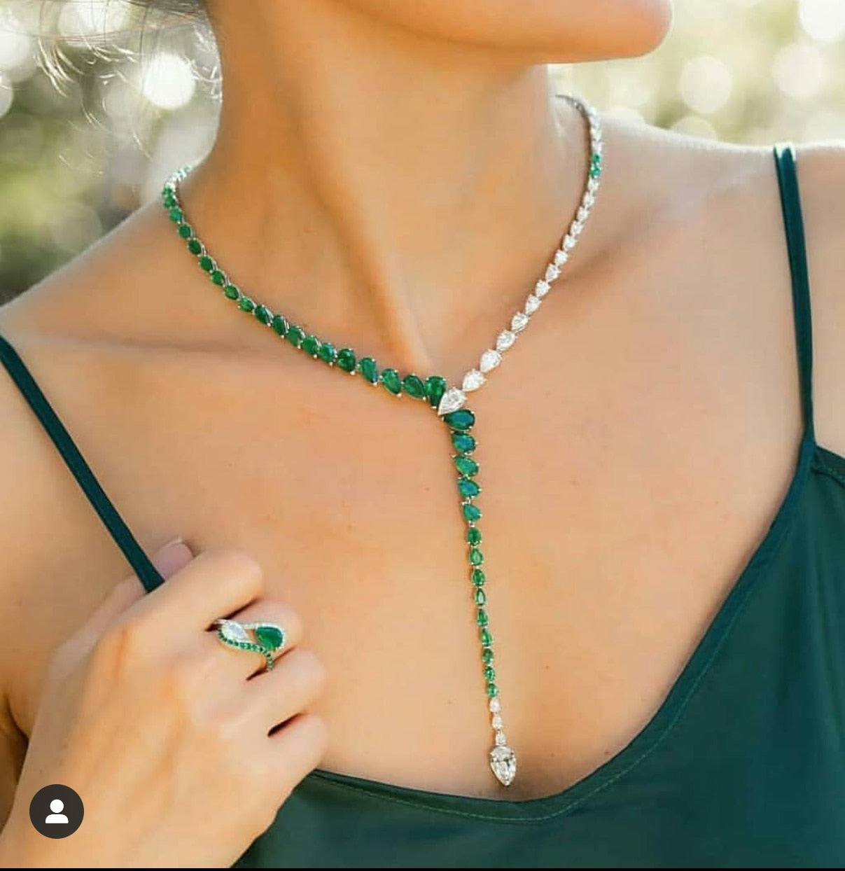 14K White Gold Filled Lab Emerald Diamond Jewelry set