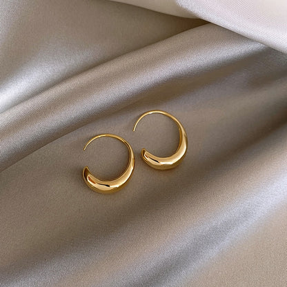 Copper Alloy Smooth Metal Hoop Earrings For Women