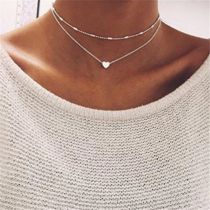 Tiny Heart Choker Necklace for Women Silver Color Chain Small