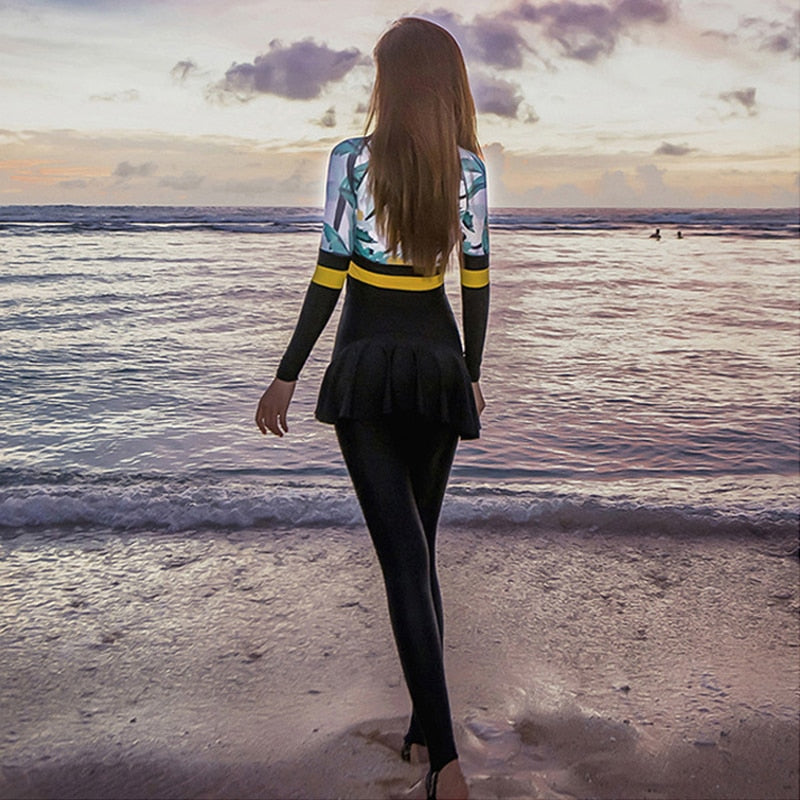 Long Sleeve Swimsuit With Skirt