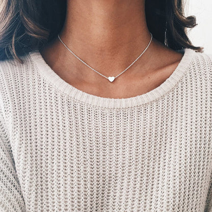 Tiny Heart Choker Necklace for Women Silver Color Chain Small