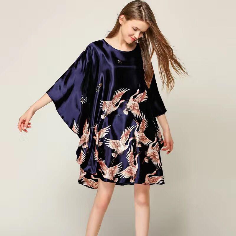 Nightdress Silk Rayon Loose Bathrobe Gown Home Dress