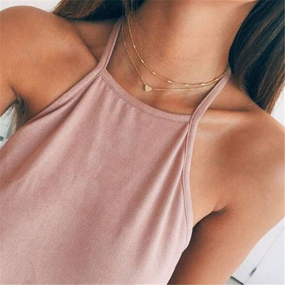 Tiny Heart Choker Necklace for Women Silver Color Chain Small