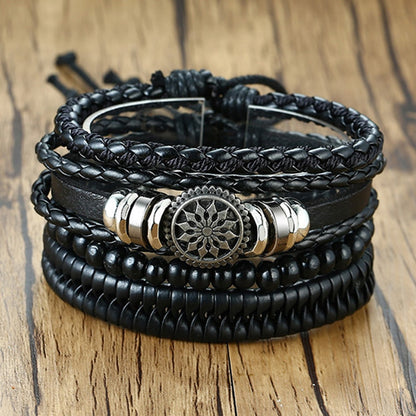 4Pcs/ Set Braided Wrap Leather Bracelets