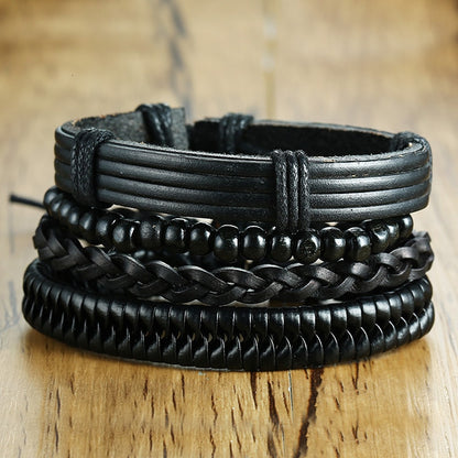 4Pcs/ Set Braided Wrap Leather Bracelets