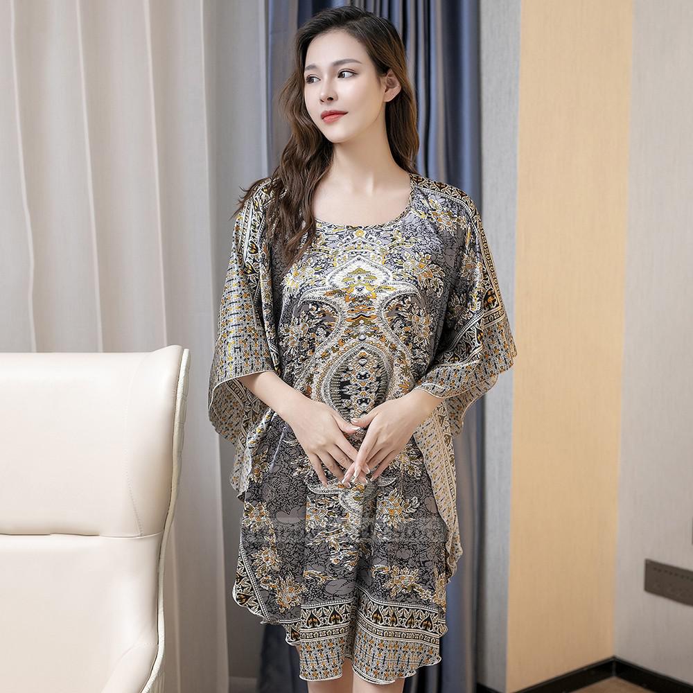 Nightdress Silk Rayon Loose Bathrobe Gown Home Dress