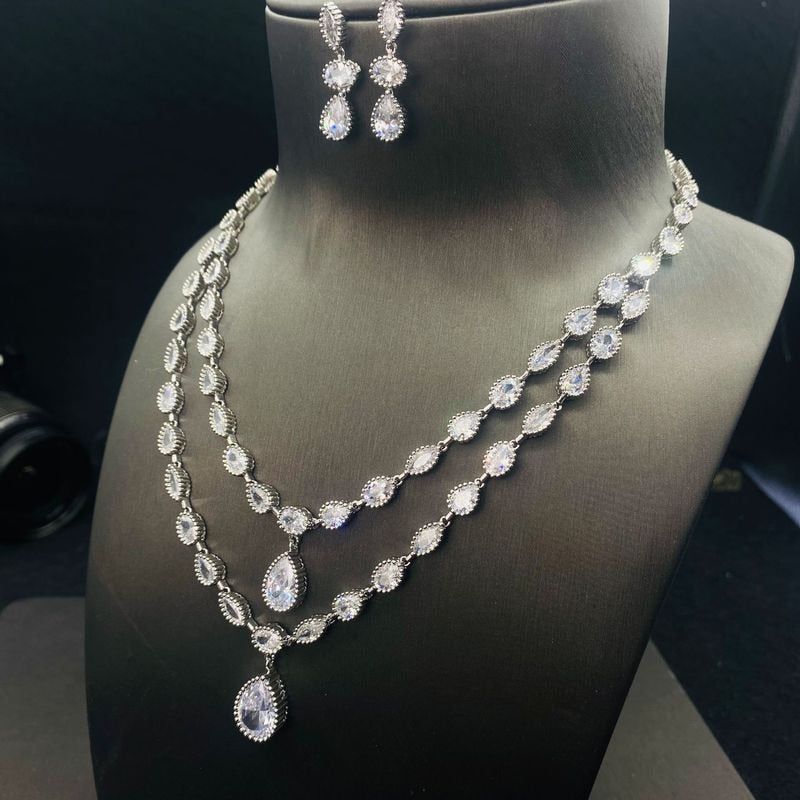 Water Drop Lab Diamond Jewelry set White Gold Filled