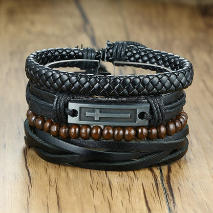 4Pcs/ Set Braided Wrap Leather Bracelets