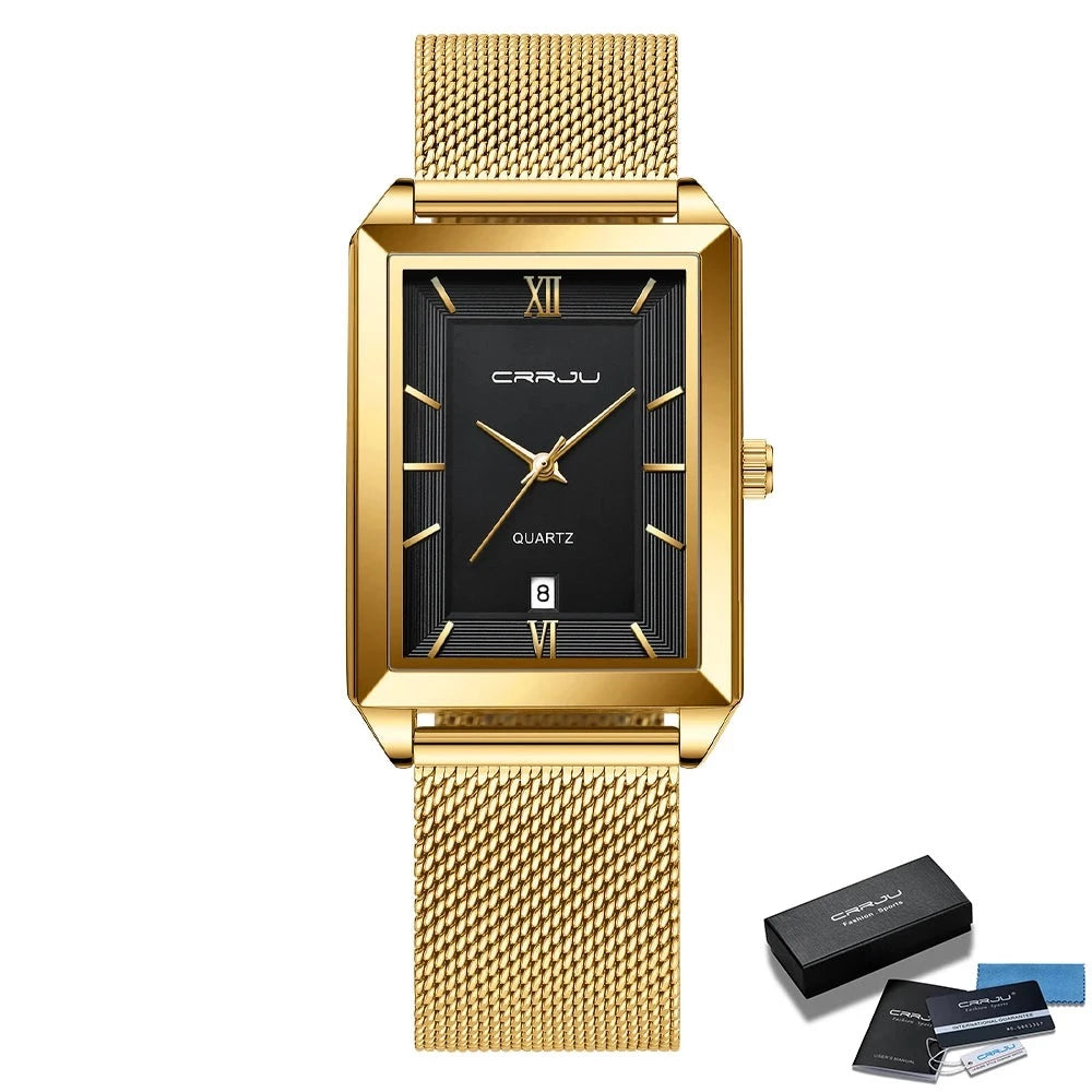 Reloj masculino de lujo dorado negro con caja