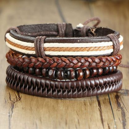 4Pcs/ Set Braided Wrap Leather Bracelets