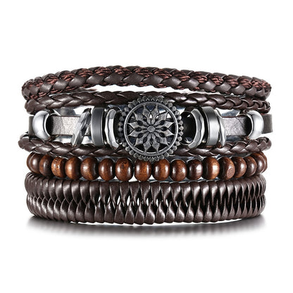 4Pcs/ Set Braided Wrap Leather Bracelets