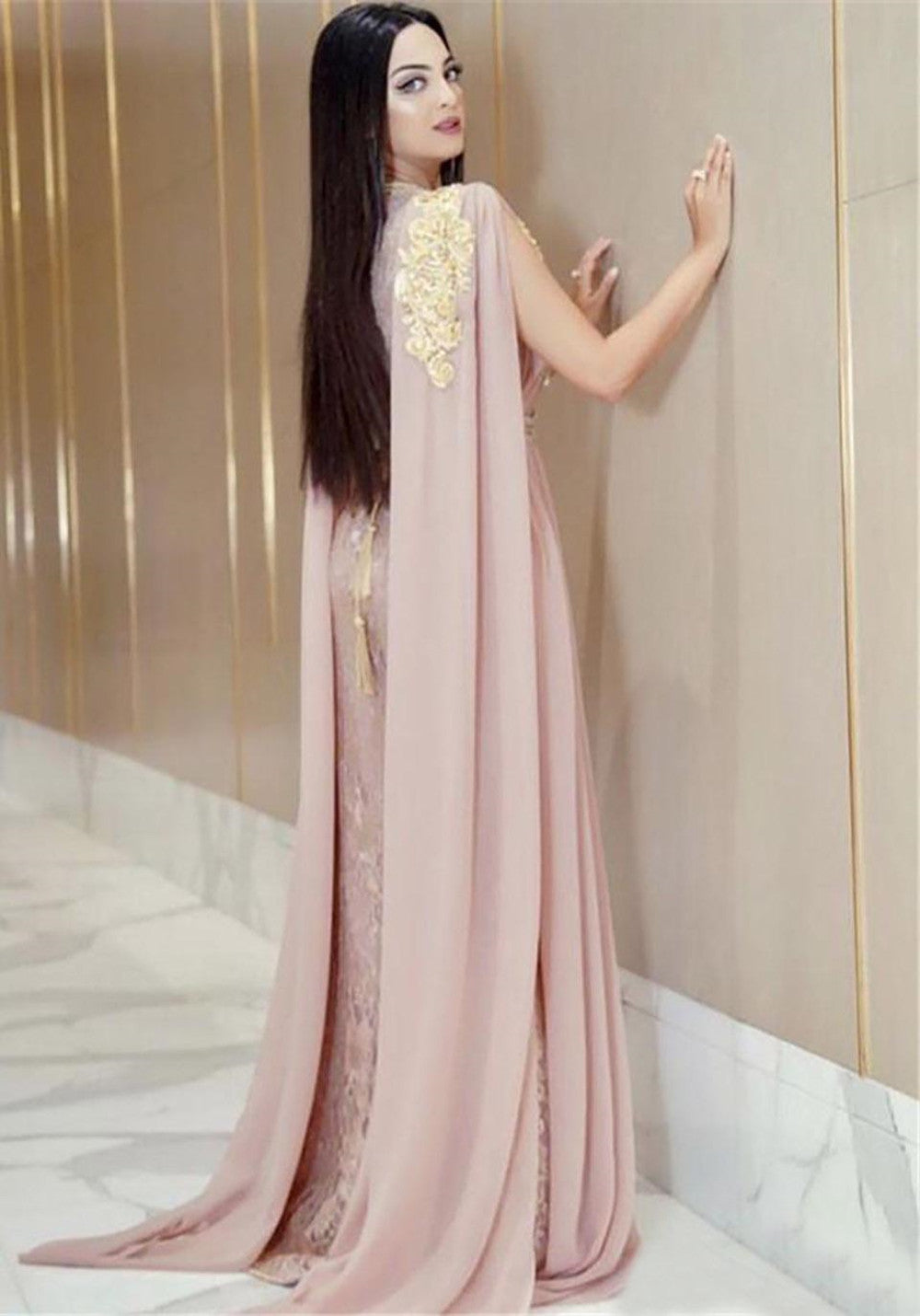 Long Evening Dresses Luxury Chiffon V Neck Formal Gown