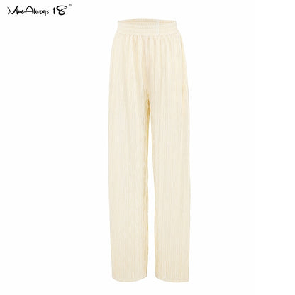 Beige Pleated Wide Leg Pants Womens Pants