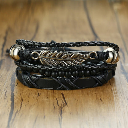 4Pcs/ Set Braided Wrap Leather Bracelets