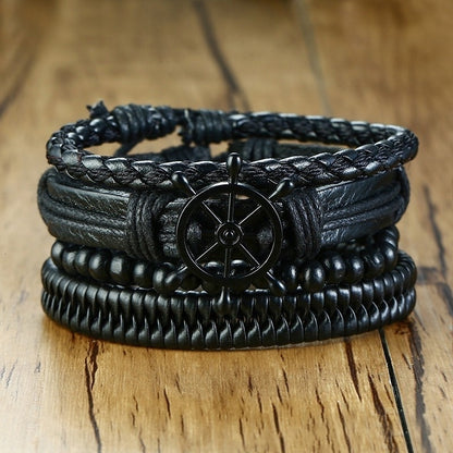 4Pcs/ Set Braided Wrap Leather Bracelets