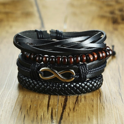 4Pcs/ Set Braided Wrap Leather Bracelets