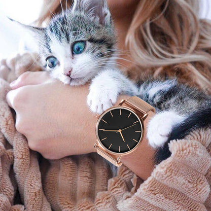 Ultra-thin Rose Gold Watch Minimalist Mesh Women Watch.