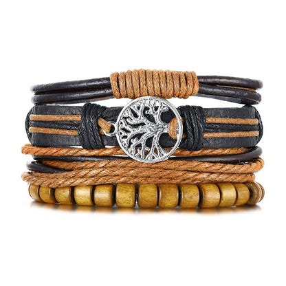 4Pcs/ Set Braided Wrap Leather Bracelets