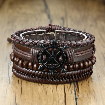 4Pcs/ Set Braided Wrap Leather Bracelets