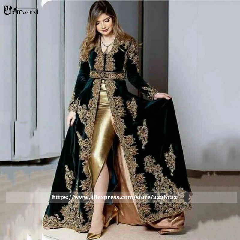 Morocco Long Sleeve Velvet 3 Pieces Overskirt Outfit Split