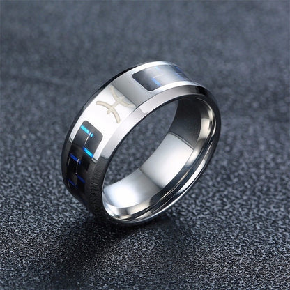 Twelve Constellations Rings Stainless Steel Classic Carbon Fiber