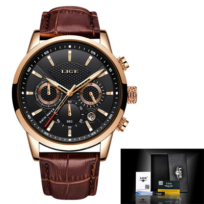 Reloj Lige Gold Black Leather