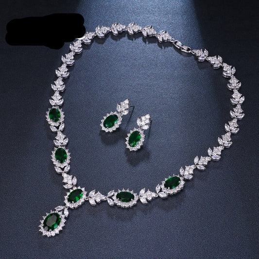 Luxury Jewelry Sets AAA Zircon Green Geometric