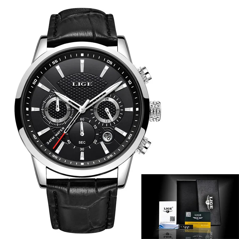 Reloj Lige Silver Black Leather