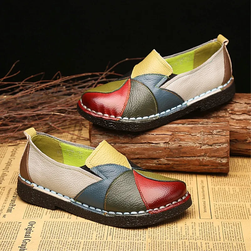 Woman Shoes Flats Genuine Leather Loafers Mixed Colorful Non Slip