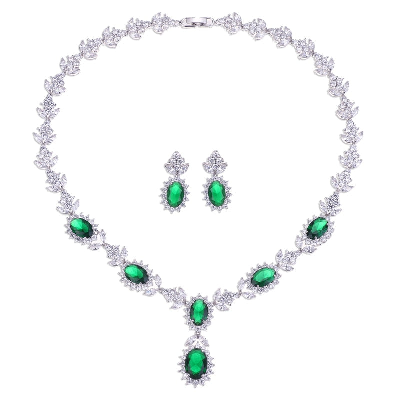 Luxury Jewelry Sets AAA Zircon Green Geometric